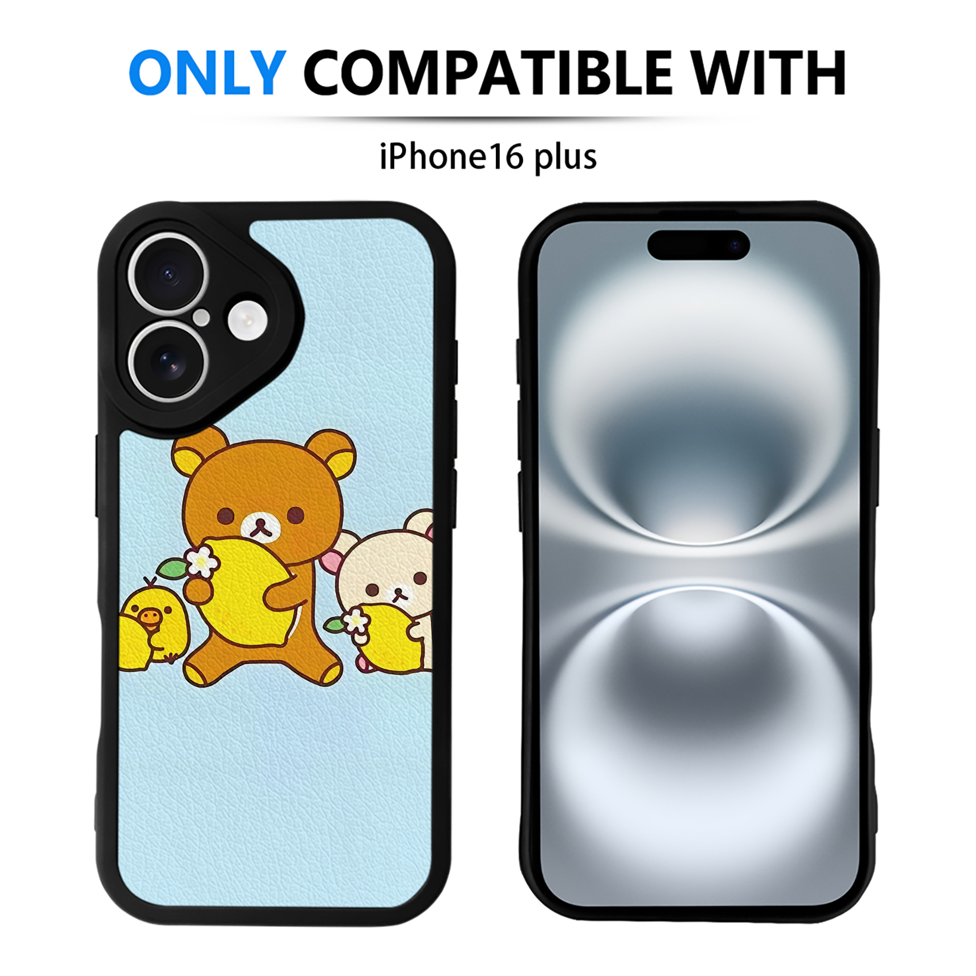 （画像用） リラックマ リラックマ キイロイトリ Rilakkuma Korilakkuma Kiiroitori 【iPhone 16シリーズ対応】シリコンスマホケース（レザー調） 材質：シリコン